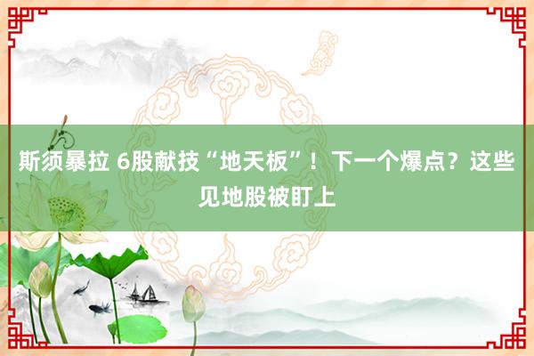 斯须暴拉 6股献技“地天板”！下一个爆点？这些见地股被盯上